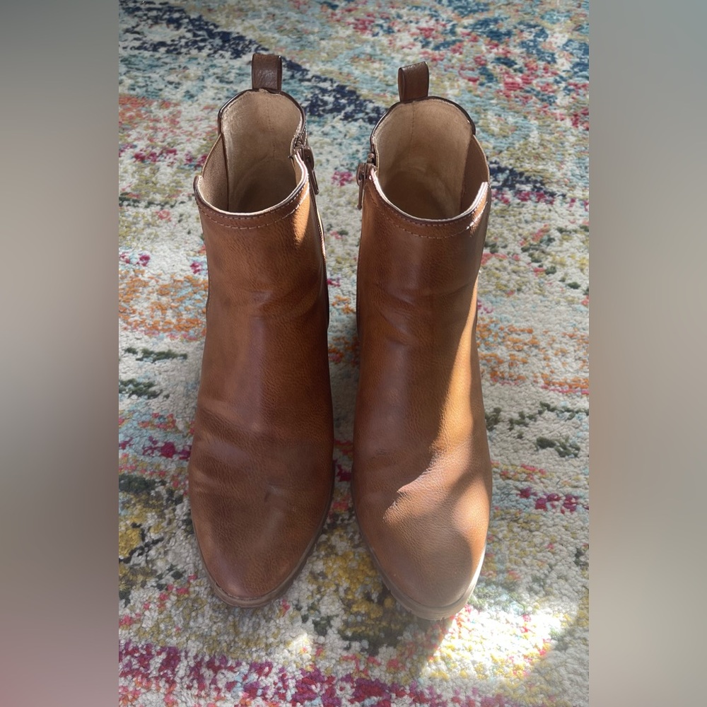 Brown Faux Leather Ankle Boots